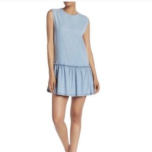 All Saints Polly Ruffle Denim Shift Mini Dress - x small